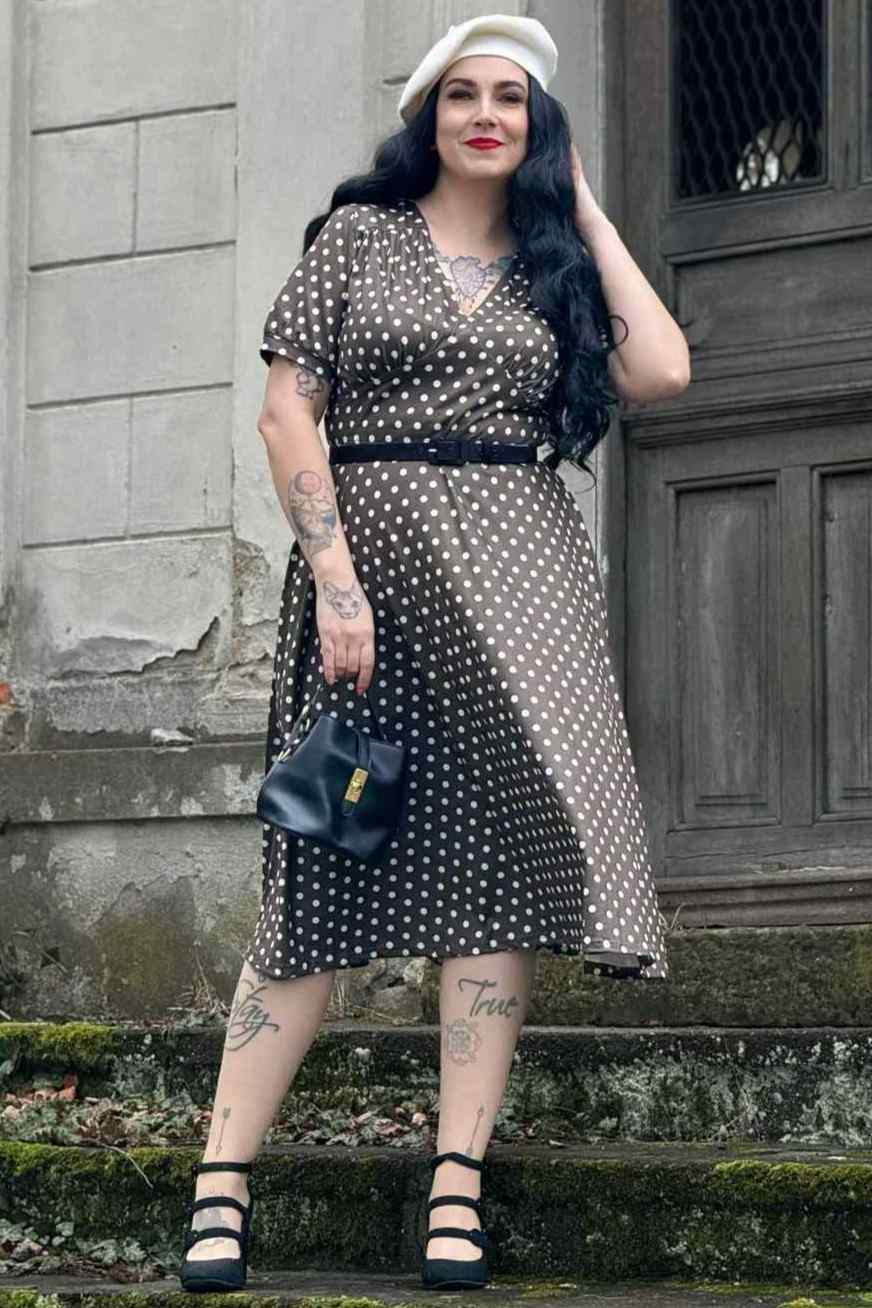 Red Polka Vintage Style Polka Dot Dress Pretty Woman Inspired 50s Style Brown Polka Dot Day Red Polka Vintage Style Polka Dot Dress Pretty Woman Inspired 50s Style Brown Polka Dot Day
