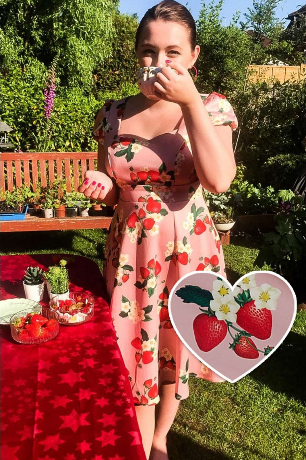Claudia 50s Style Vintage Inspired Pink Strawberry Dress Claudia 50s Style Vintage Inspired Pink Strawberry Dress