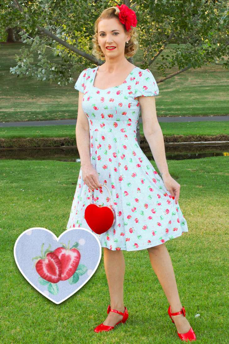 blue dress with strawberries Picking Strawberry Dress Lazy Oaf