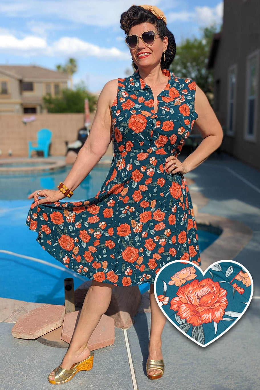 Poppy Blue & Orange Floral Collar Shirt Dress Poppy Blue & Orange Floral Collar Shirt Dress