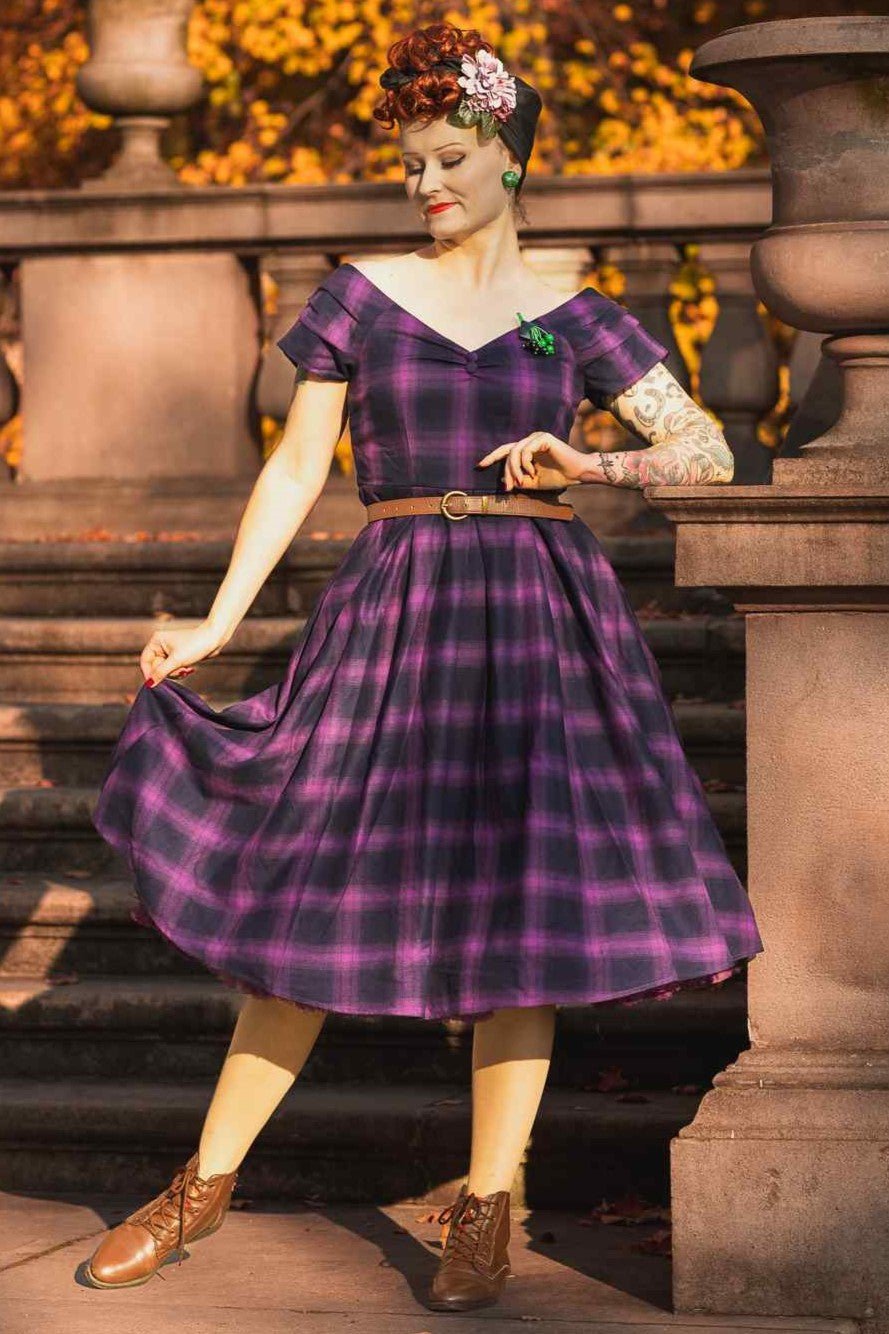 knee length dresses for ladies Hay Tartan Ruffled Mary Dress with Flutter Sleeve