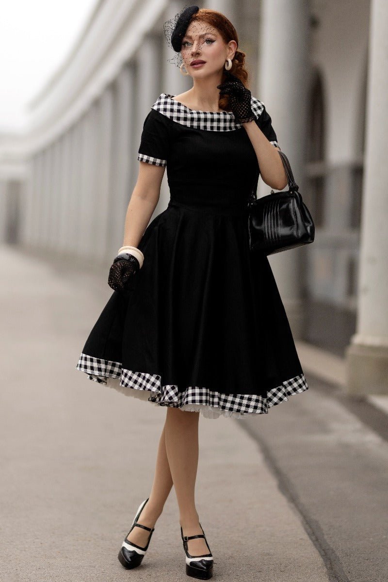 Darlene Retro Black Gingham Swing Dress Dolly and Dotty