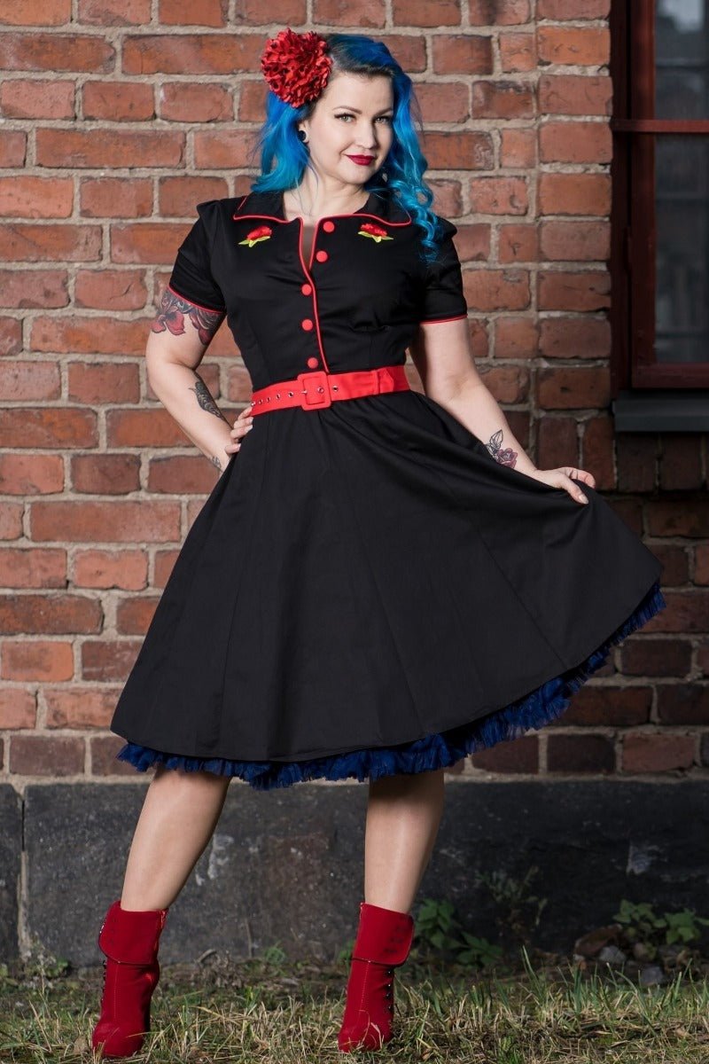 Sherry Women's Rose Rockabilly Diner Dress in Black/Red Sherry Women's Rose Rockabilly Diner Dress in Black/Red