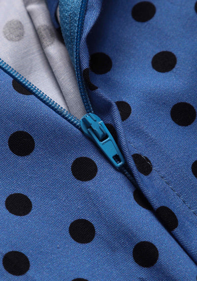 Close up View of Blue Polka Dot Wiggle Dress