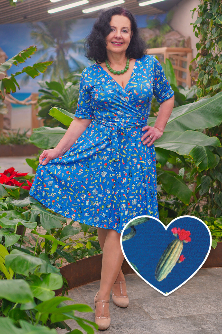 blue cactus dress Whistles Petite Micro Cactus Print Midi Dress Blue/Multi Size 4