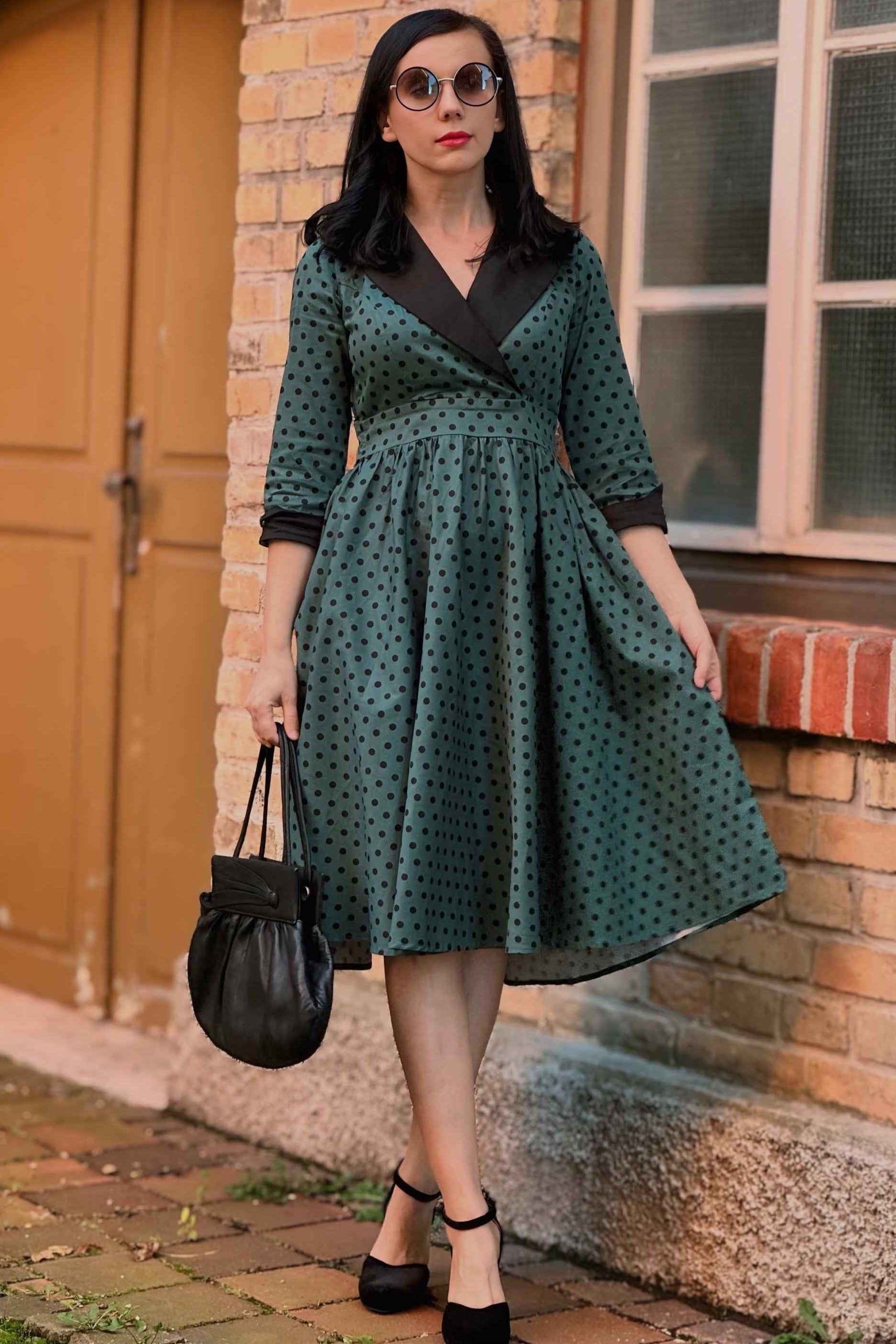 Tiffany Coat Dress in Green & Black Polka Dots Tiffany Coat Dress in Green & Black Polka Dots