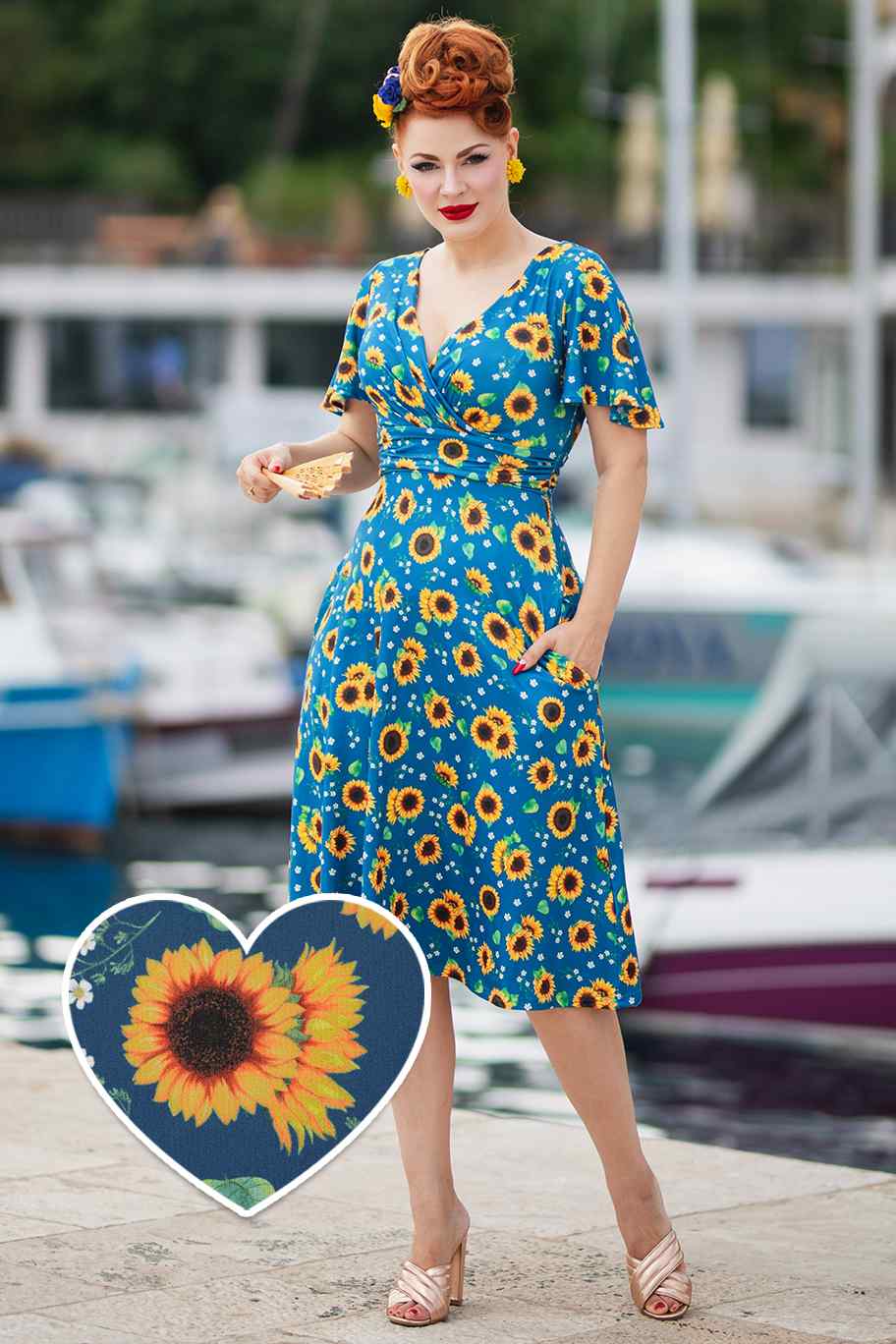 blue and yellow sunflower dress Navy Sunflower J For Justify Sunflower Navy Blue Sundress Size L Womens sizes XXS Toronto fashion DKNY by Donna Karan Size:dress size pants38