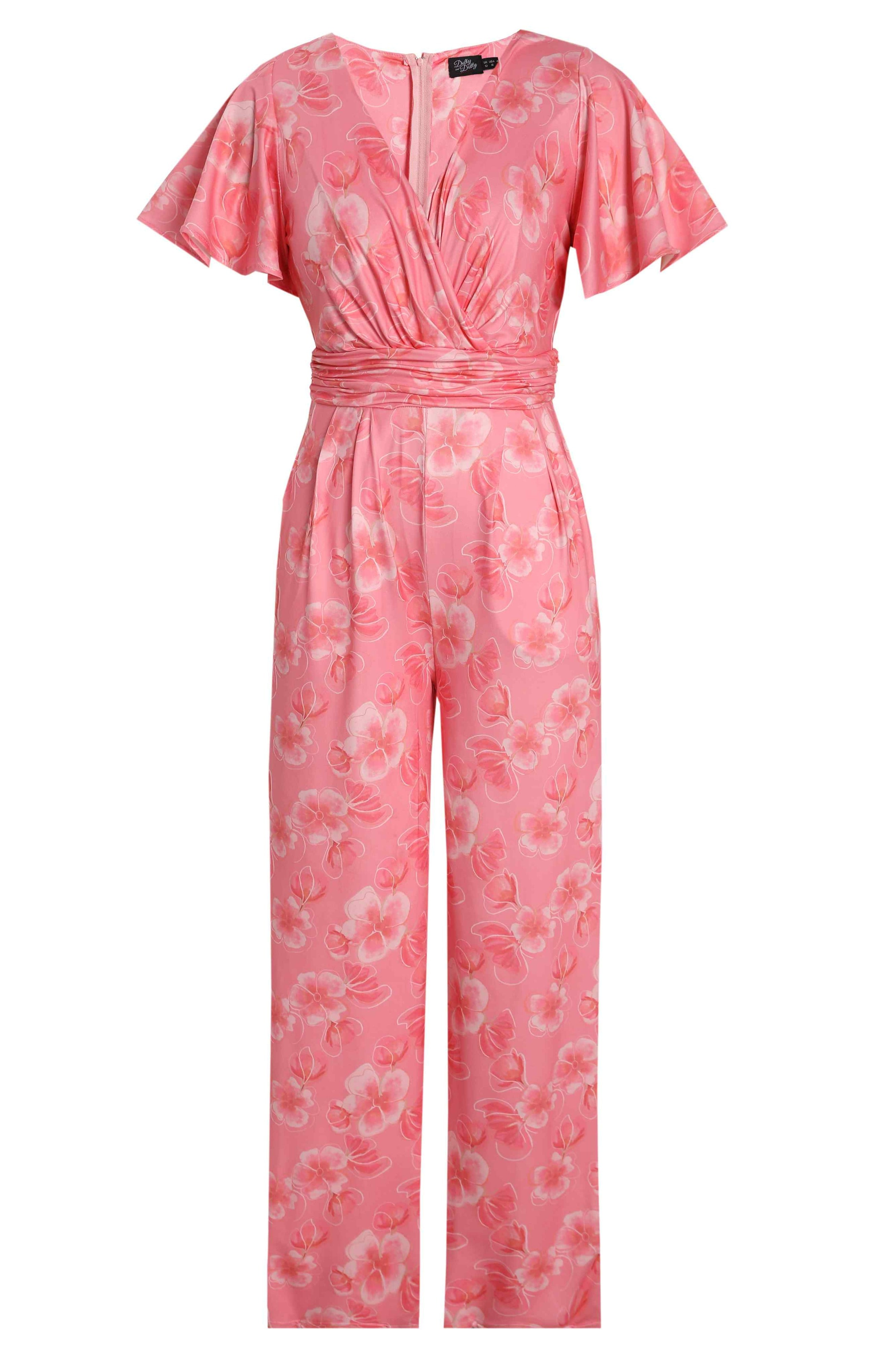 Snuggle Spot Women's Polyester Floral Half Sleeve Jumpsuit (Pink)