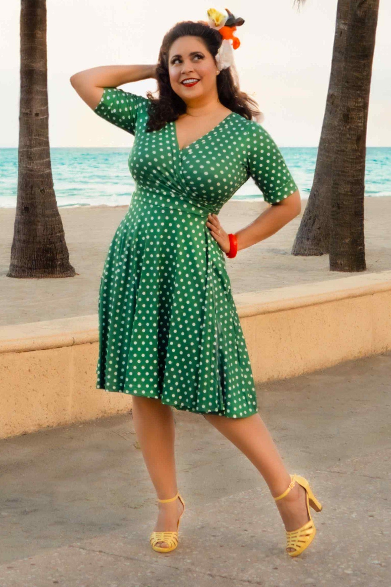 Stylish Casual Green Polka Dot Wrap Dress for Every Occasion