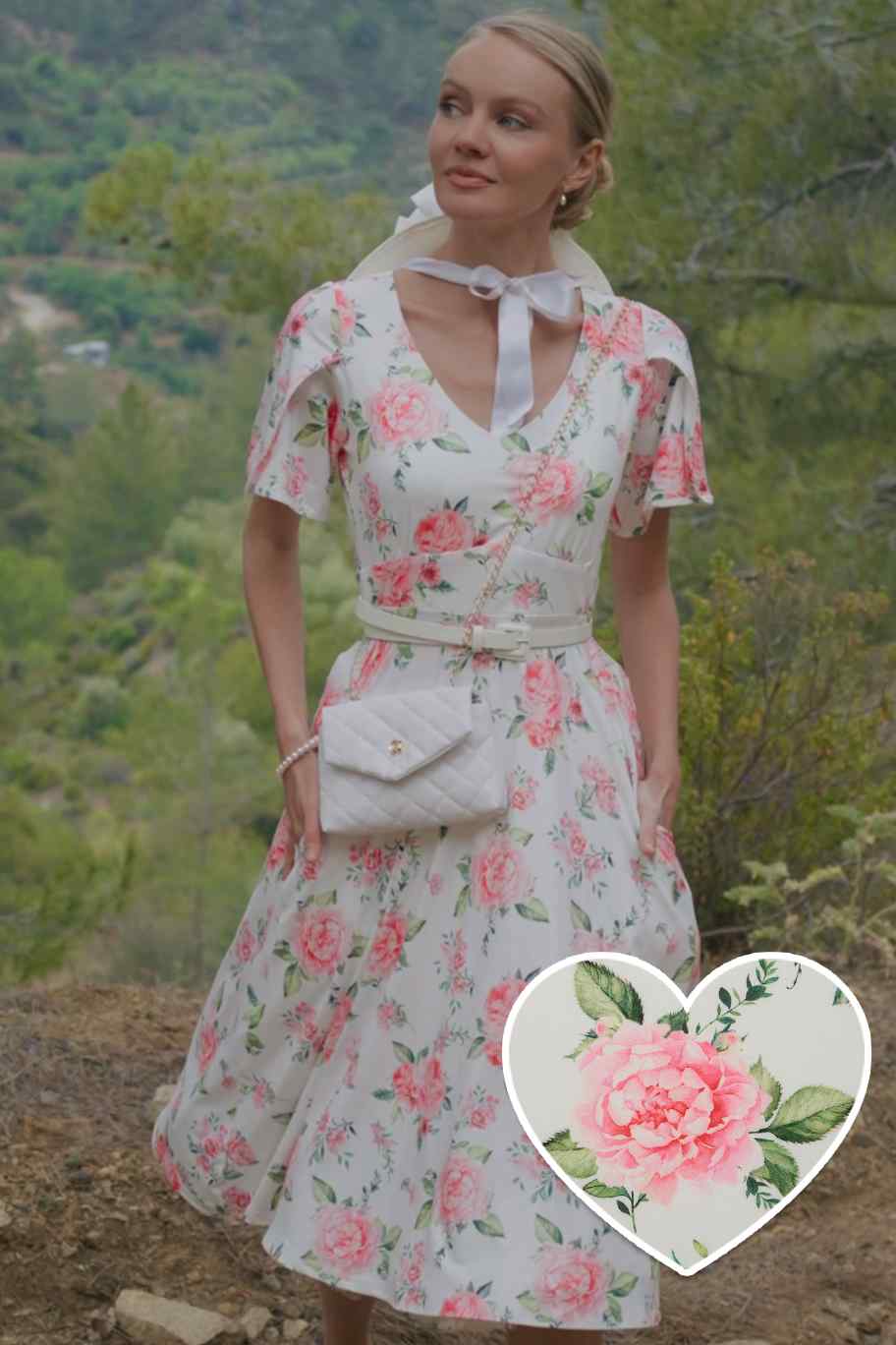 Janice Summer Pink Rose Tea Dress