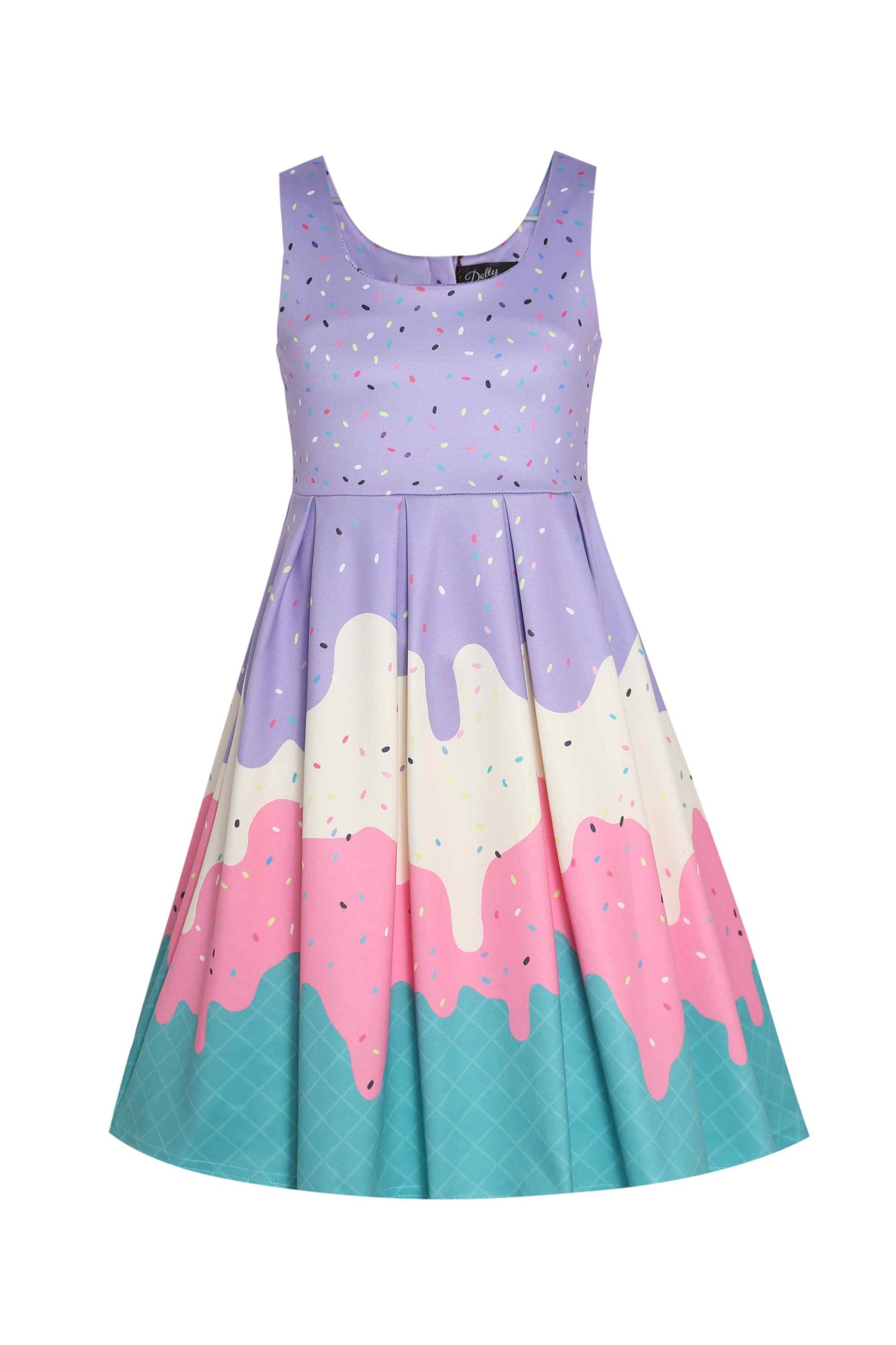 Front view of Kids Melted Ice Cream Swing Dress