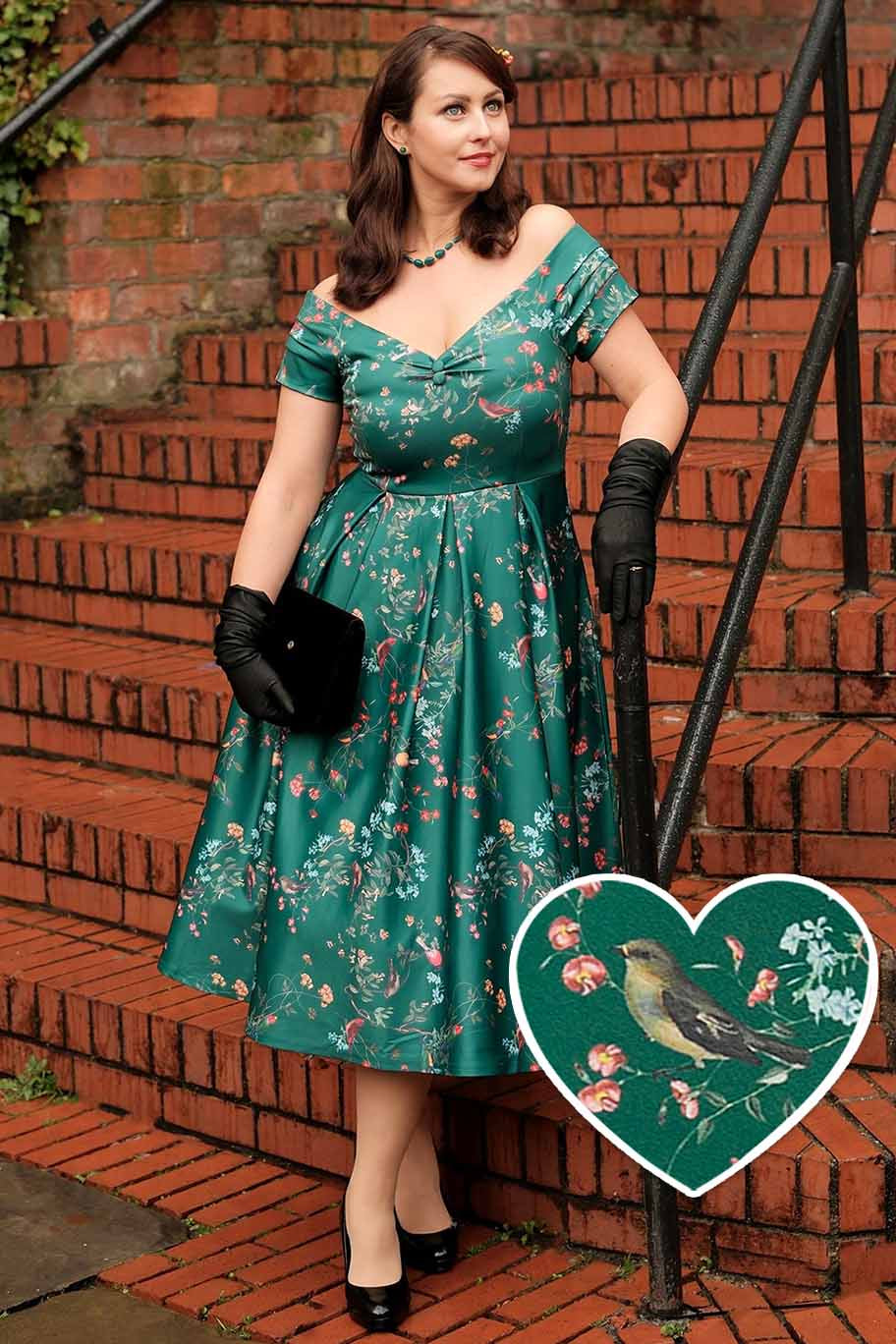 slim fit dress slacks Unique Vintage Plus Size Forest Green Lamar Swing Dress
