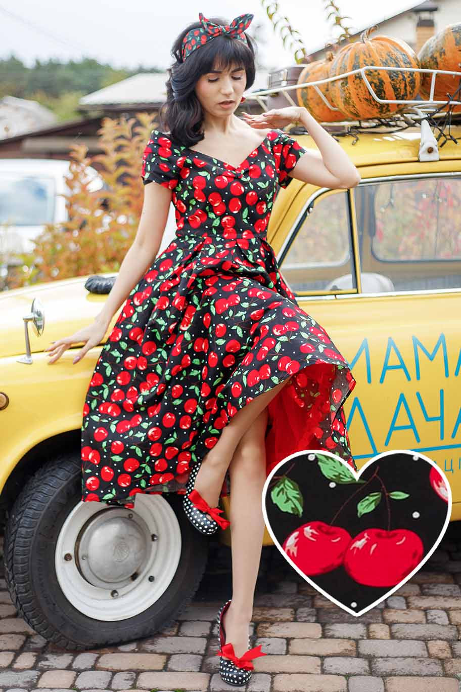 Lily Off Shoulder Cherry Swing Dress - Dolly and Dotty