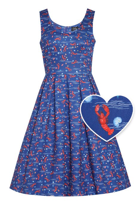 Amanda Lobster Dark Blue Flared Dress With Pockets