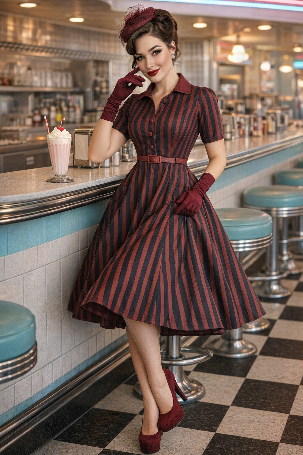 burgundy striped shirt dress Mabel In tone embroidered monogram on