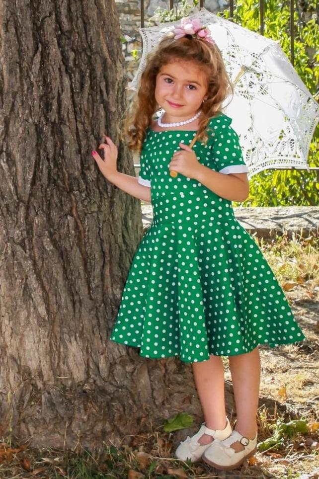 Kids Darlene Green Polka Dot Girls Dress by Dolly and Dotty