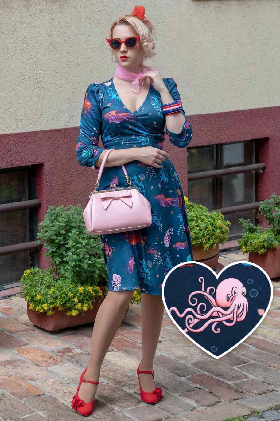 Katherine Navy Octopus Long Sleeved Dress