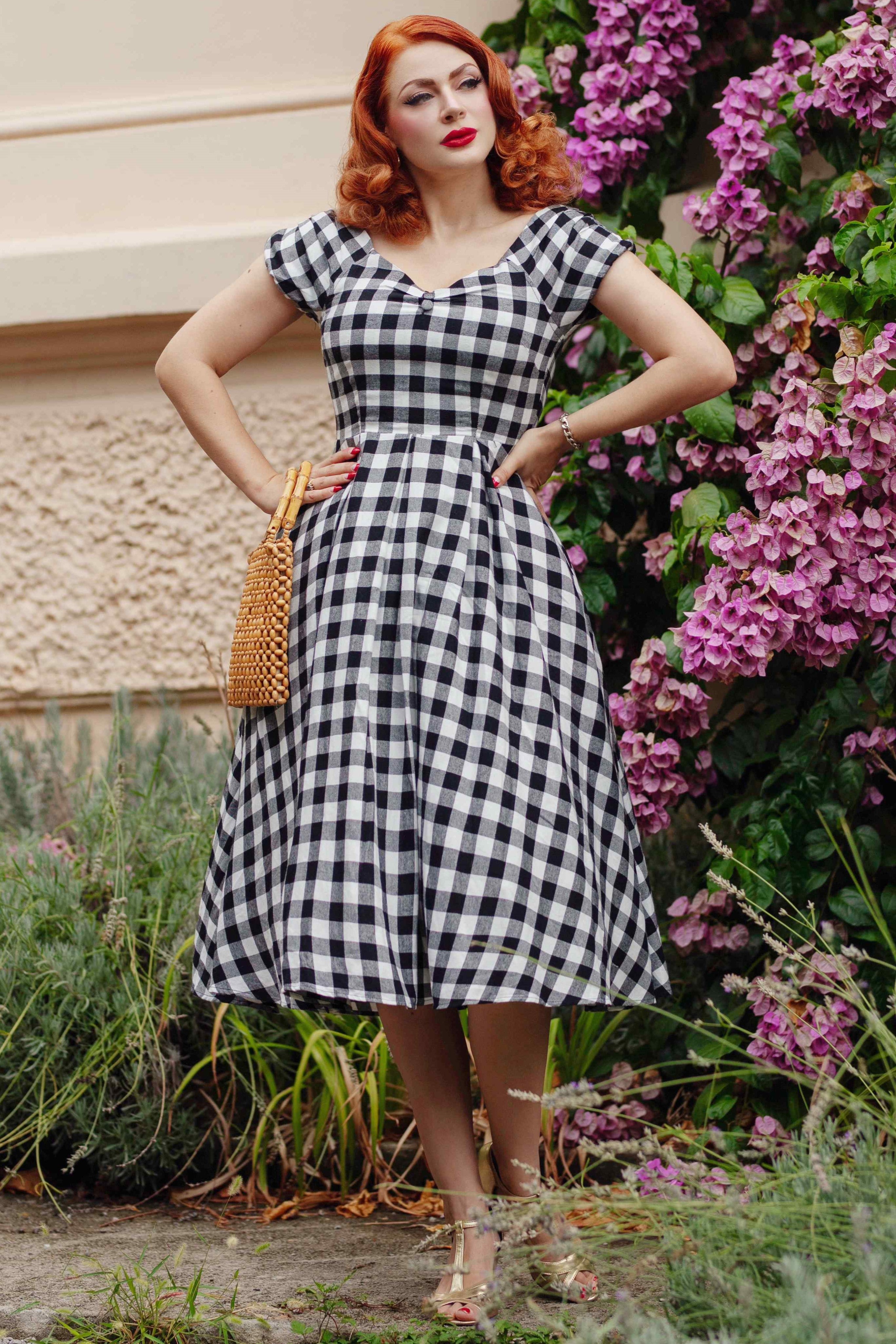 Off Shoulder Black Gingham Check Circle Dress Off Shoulder Black Gingham Check Circle Dress