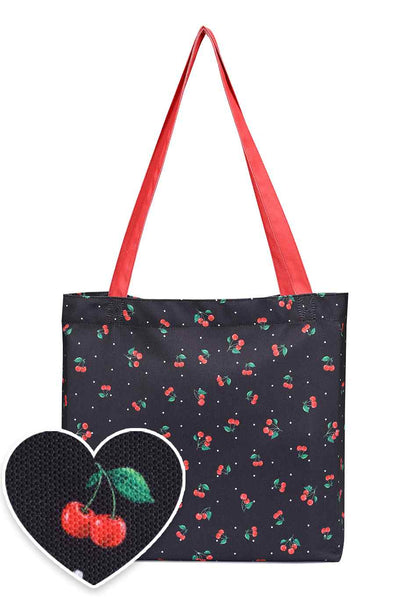 Polka Dot & Cherry Print Tote Bag