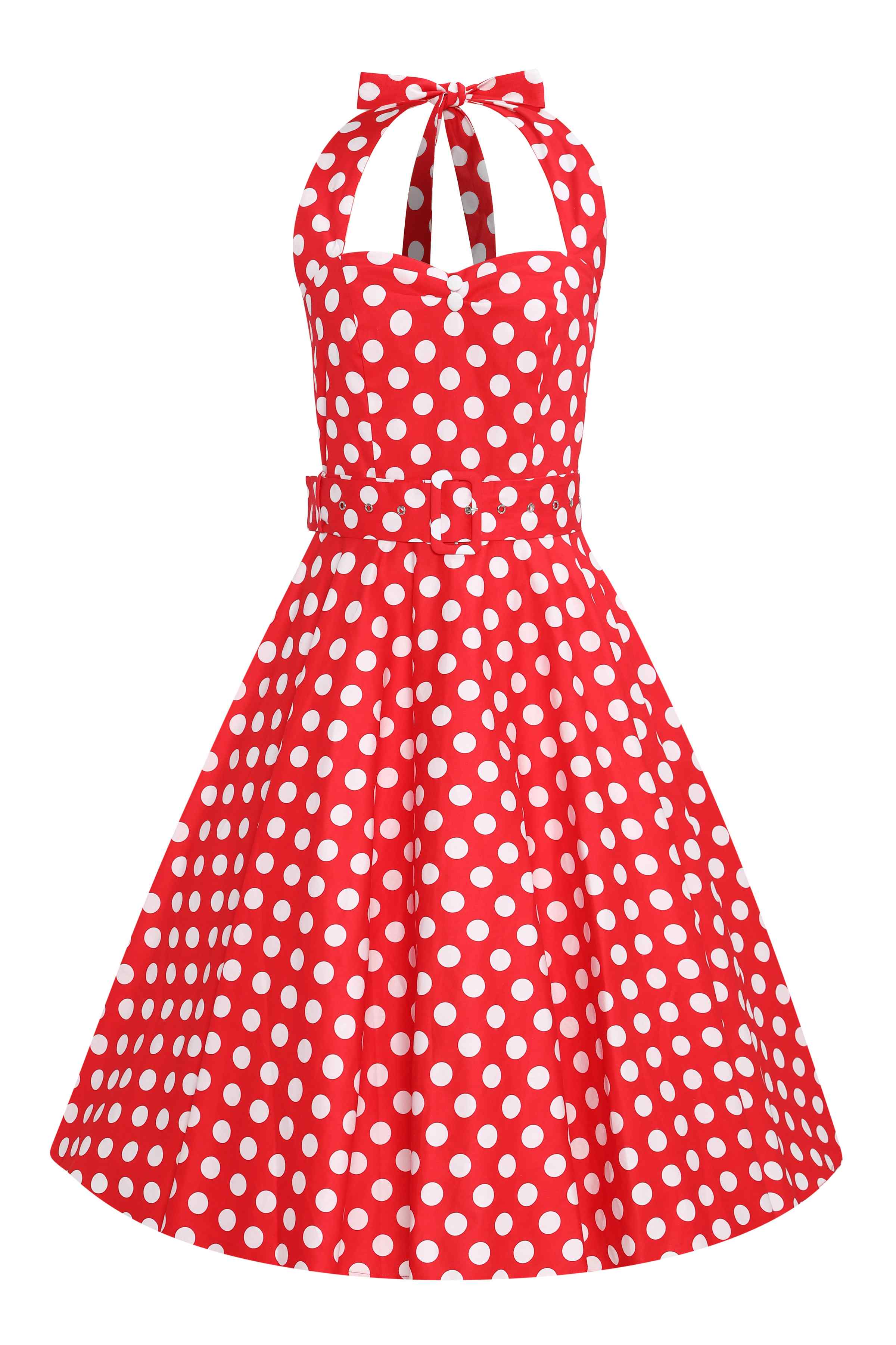 1950s Inspired Red Polka Dot Halter Dress