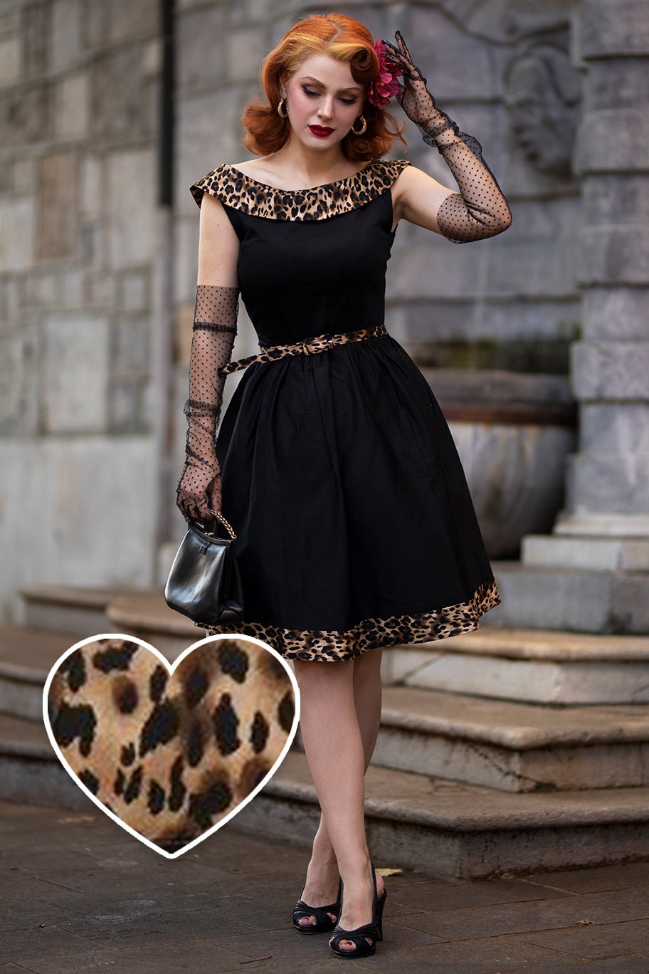 Retro Dress in Black Leopard Animal Print Retro Dress in Black Leopard Animal Print