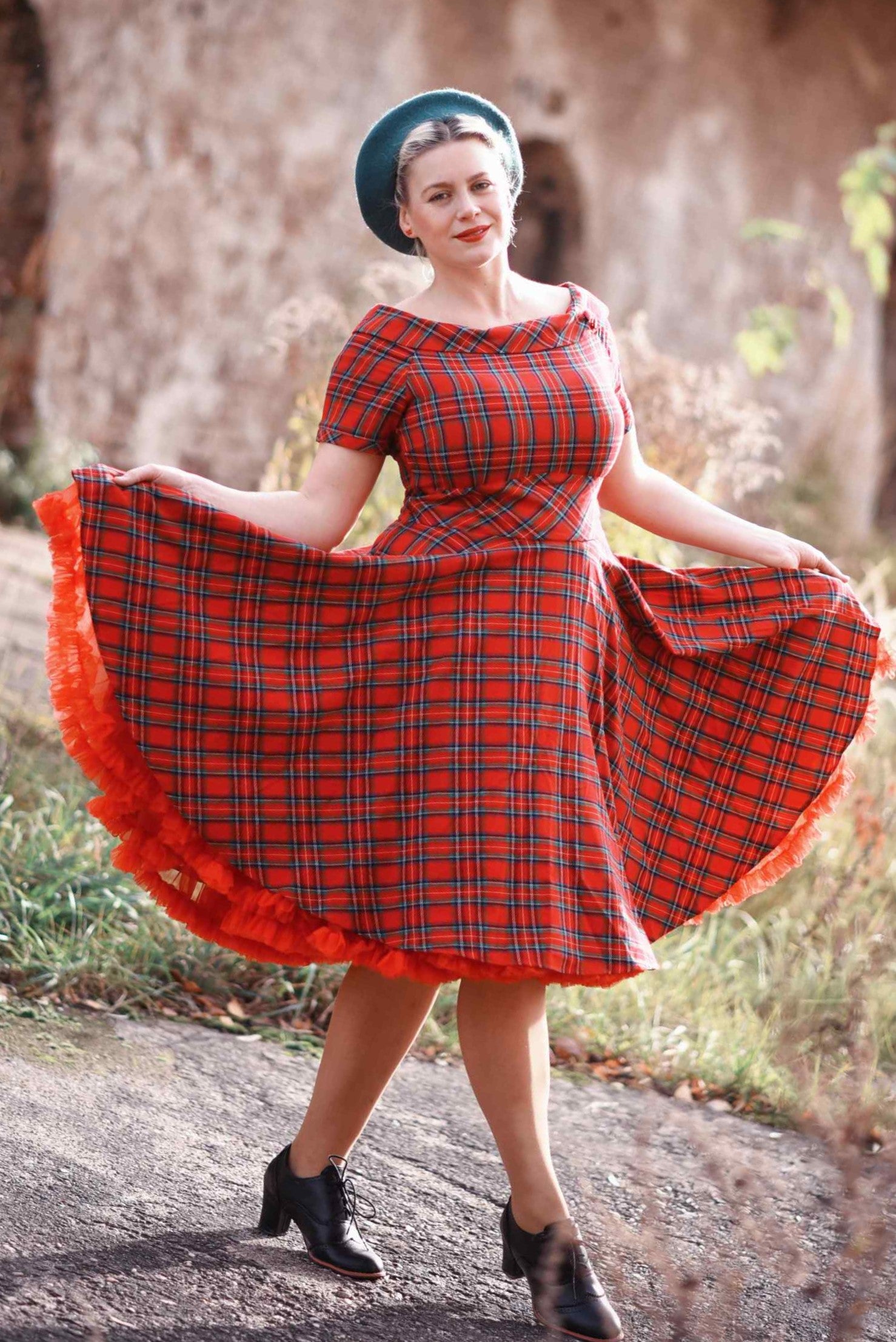 Darlene Retro Red Highland Tartan Circle Dress