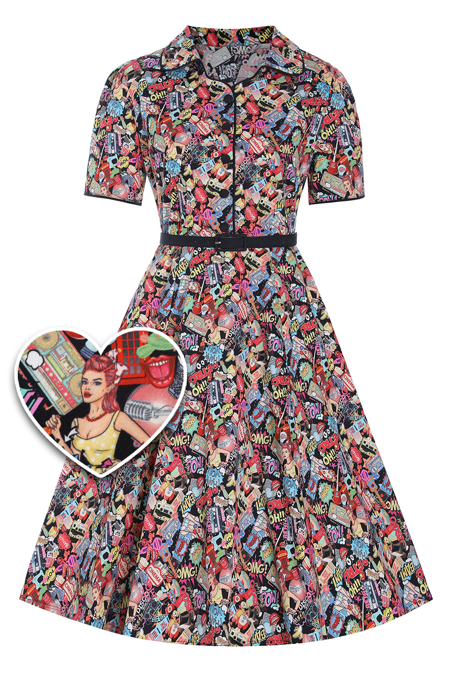 Vintage white pop Print Shirt-Dress dress main image 1