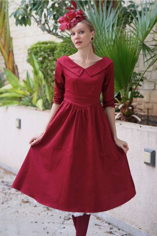 Burgundy Retro Long Sleeved Dress | Retro Formal Dress Burgundy Retro Long Sleeved Dress | Retro Formal Dress