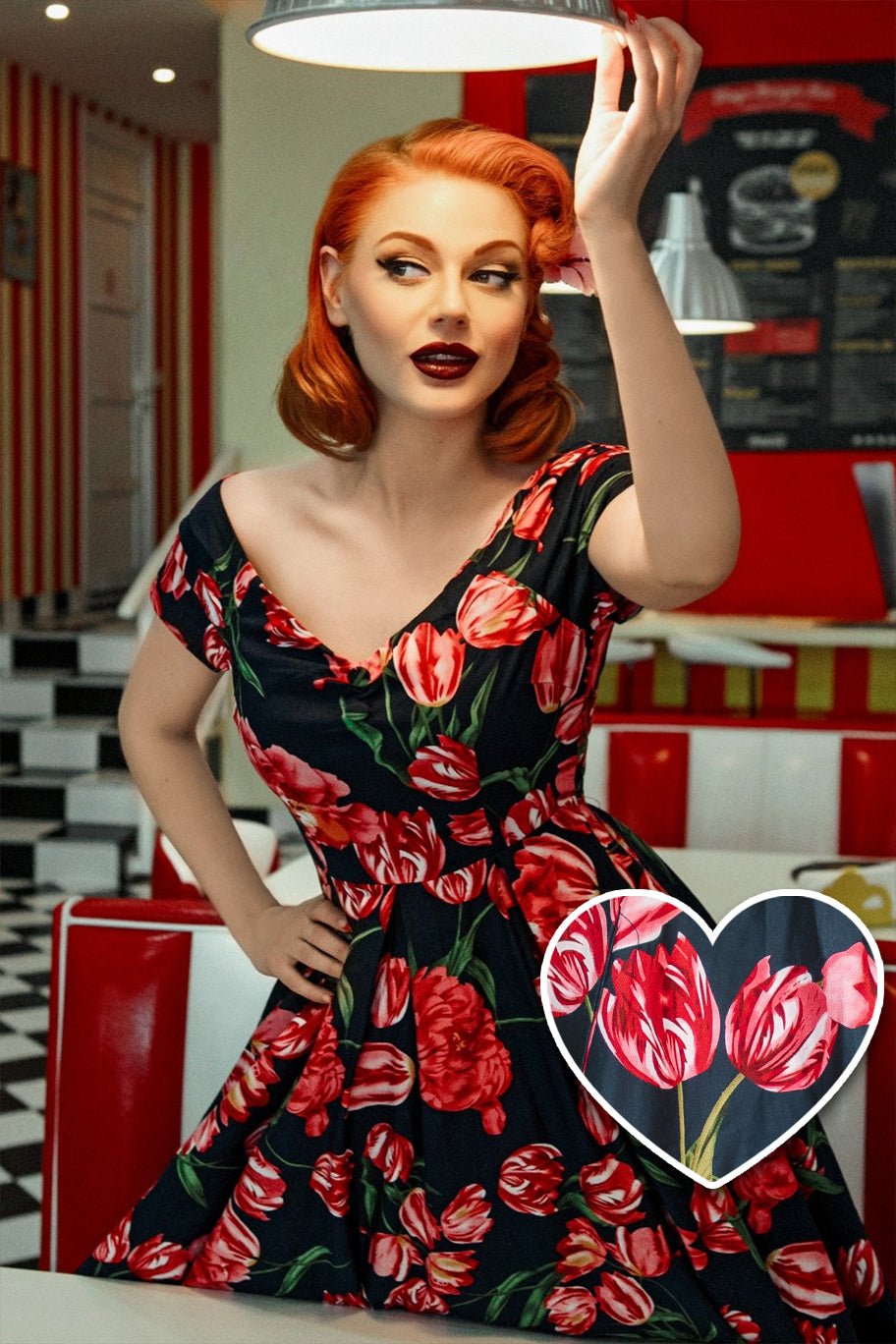 50s Single Breasted Petal Sleeve Pleated Dress