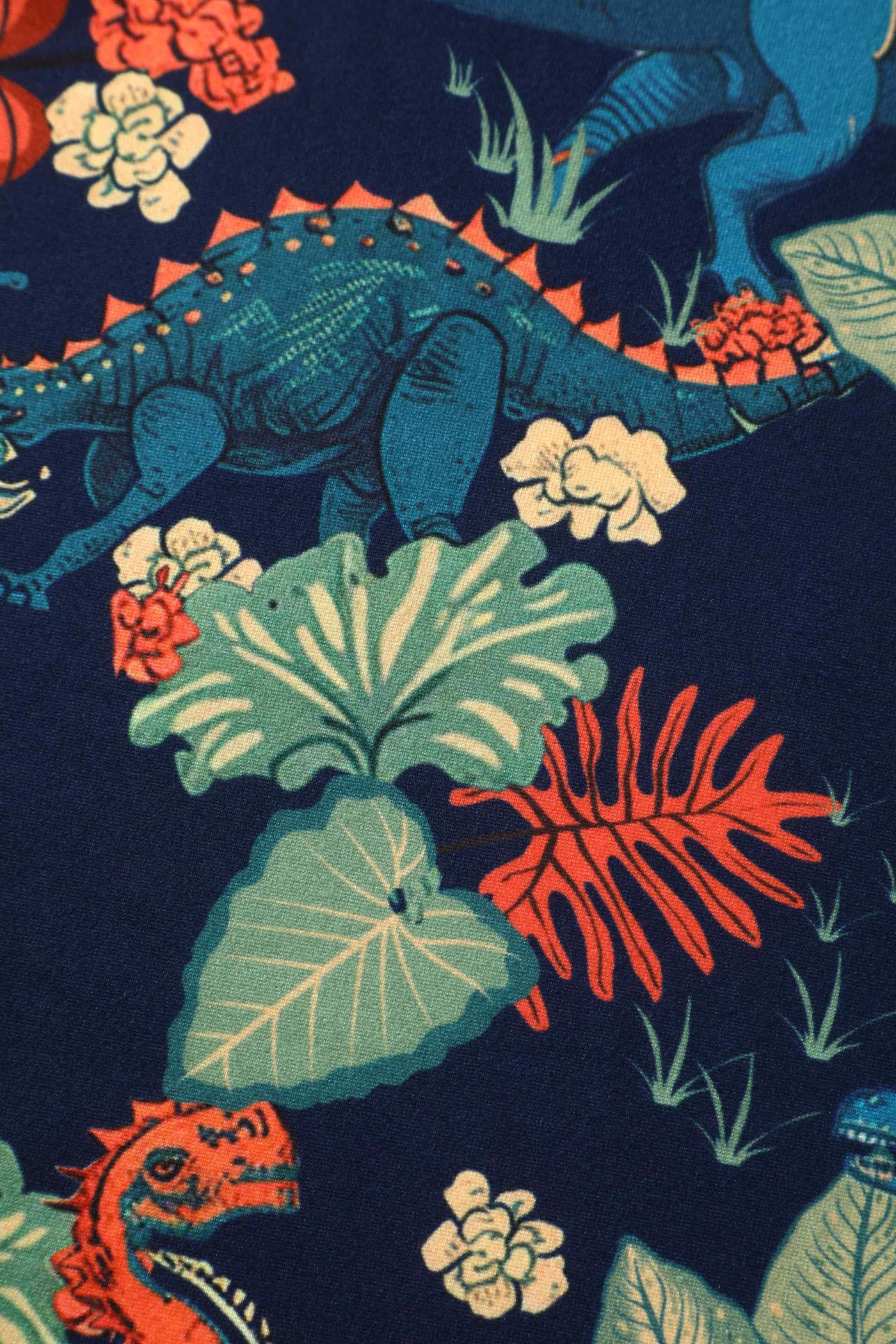 Tropical Leaves and Dinosaur Print Fabric