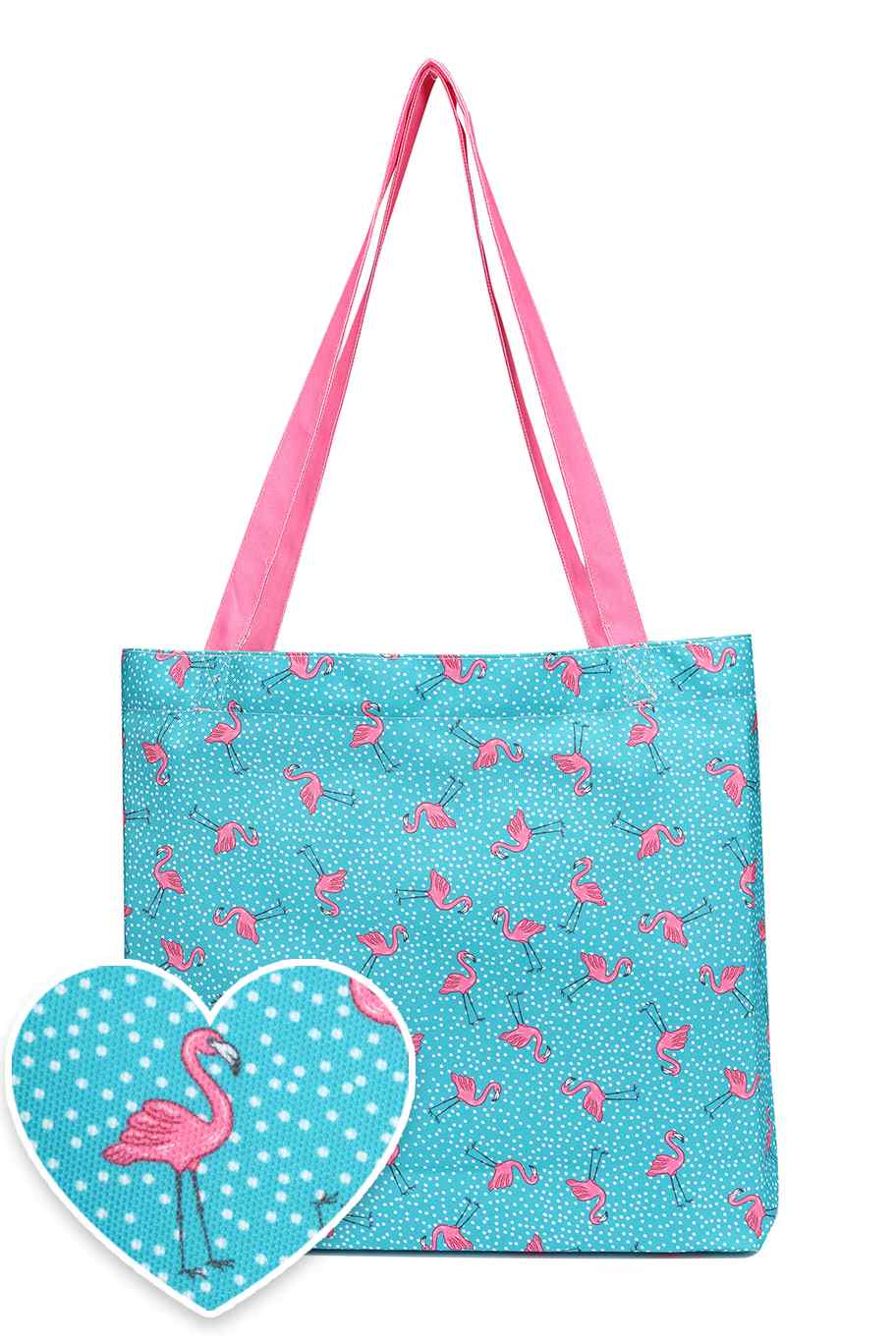 Beach Tote Bag In Turquoise Blue Flamingo Print