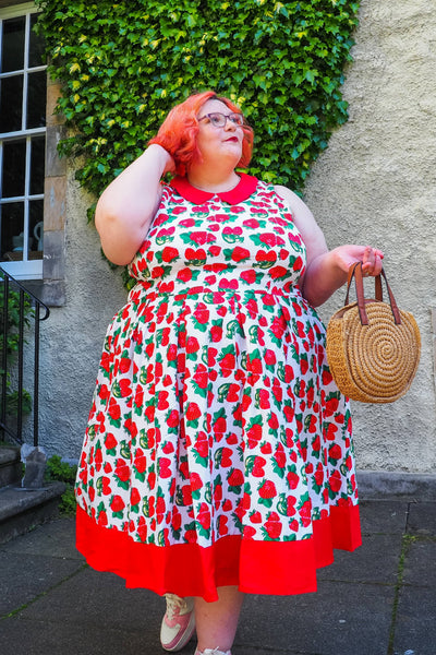 vintage Inspired Swing Dress in White Strawberry
