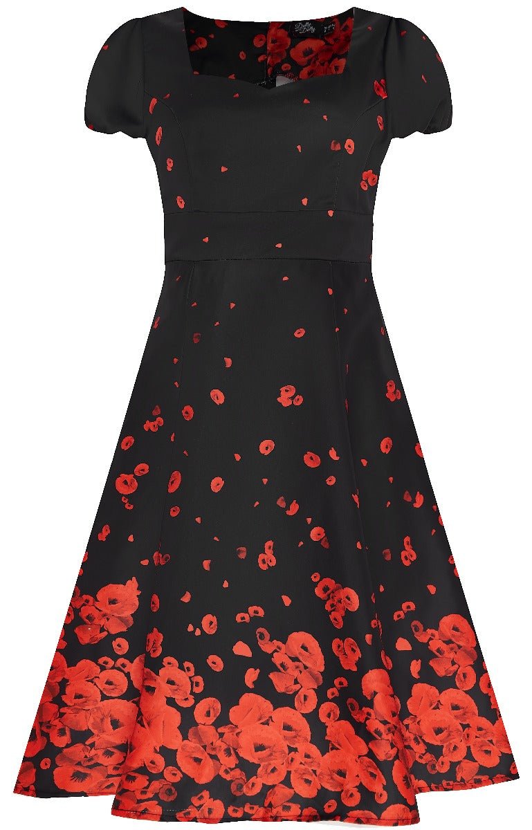 Claudia Classic Swing Dress in Black/Red Poppy Flower Print Claudia Classic Swing Dress in Black/Red Poppy Flower Print