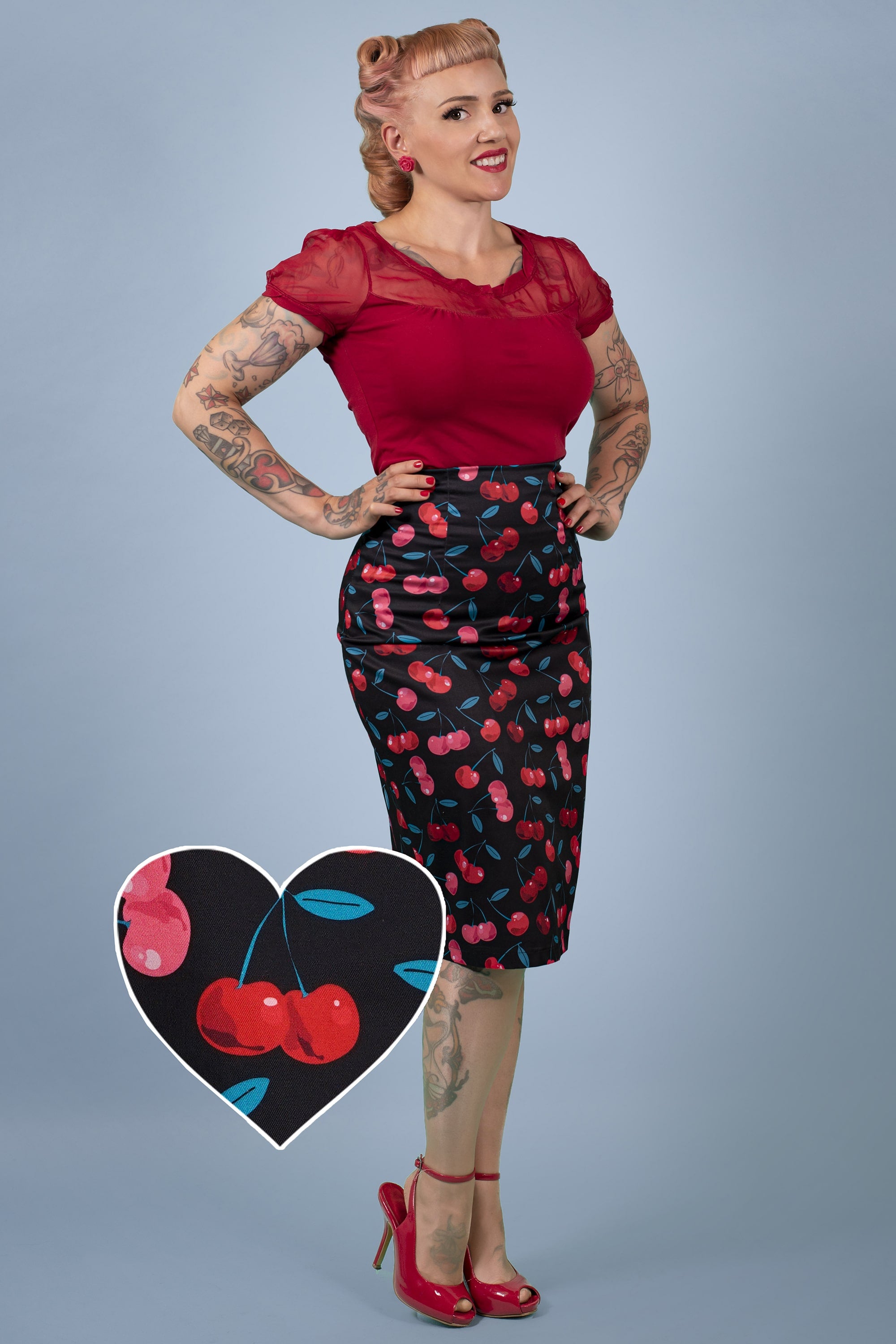 Red and blue pencil skirt sale