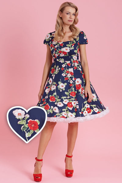 Claudia Navy & White Red Floral Swing Dress1