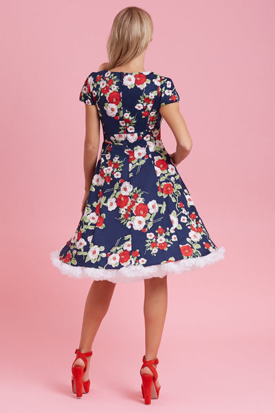 Claudia Navy & White Red Floral Swing Dress4