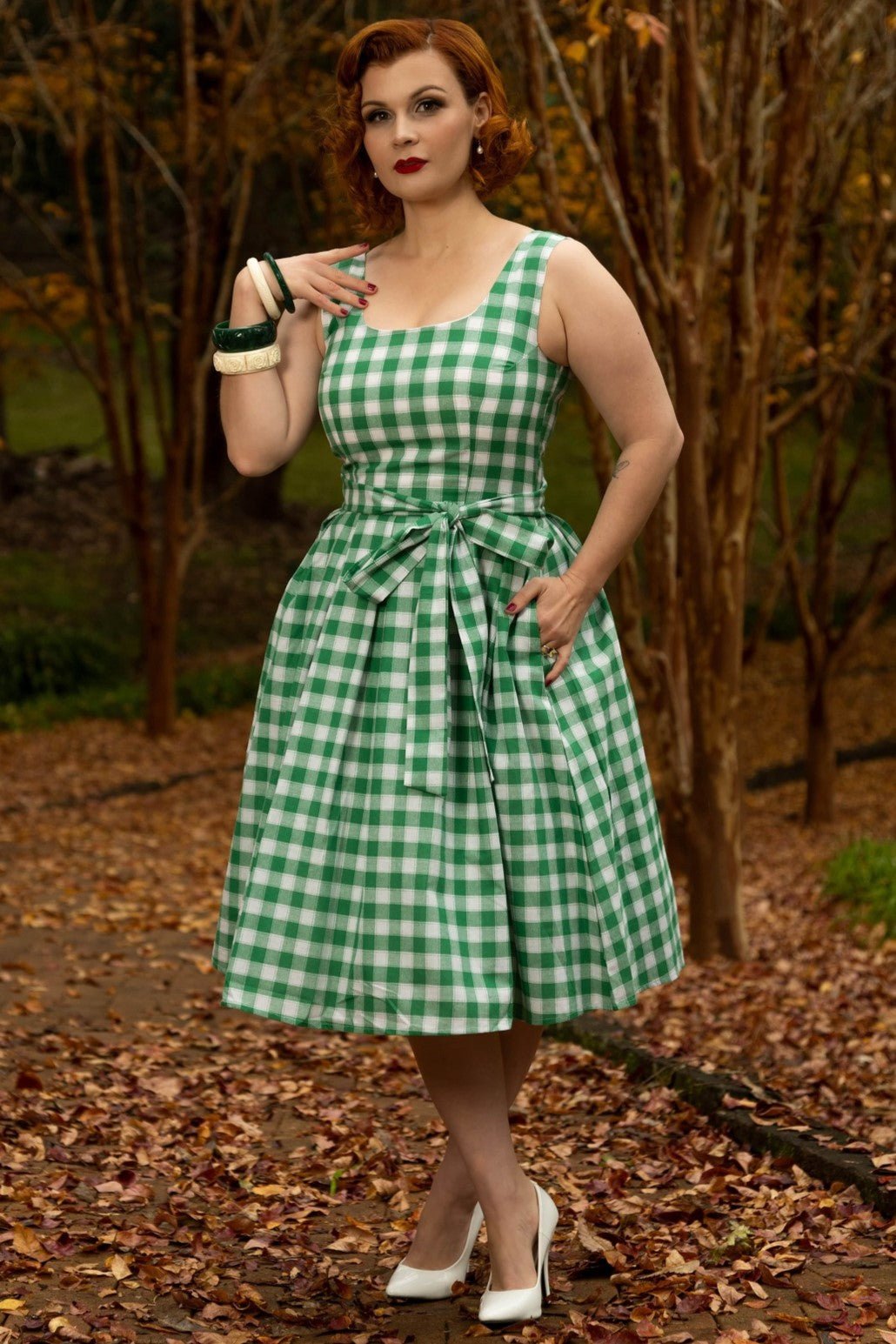 Green Gingham 1950's Fit and Flared Dress