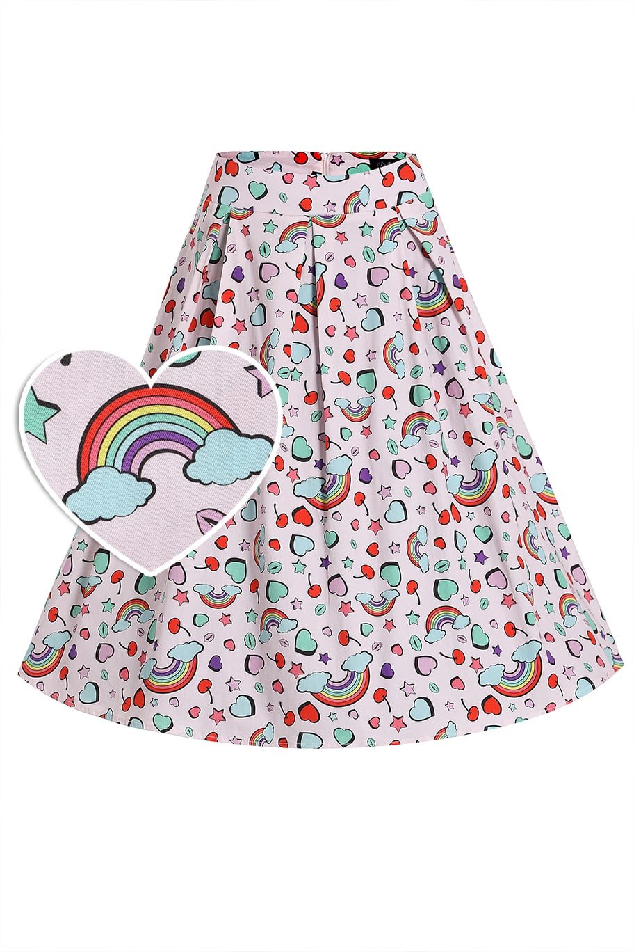 Heart & Rainbow Print Box Pleated Skirt