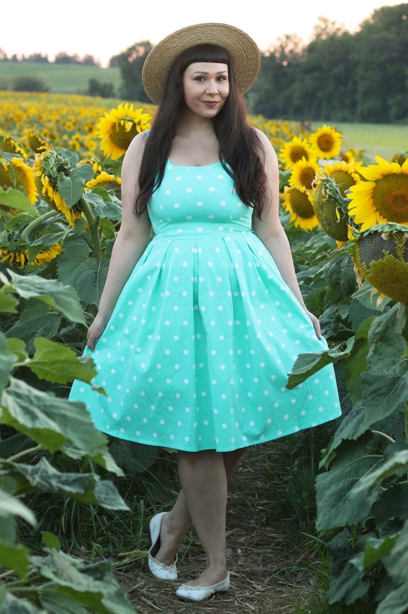 Amanda Scoop Neck Polka Dot Swing Dress in Mint and White 8