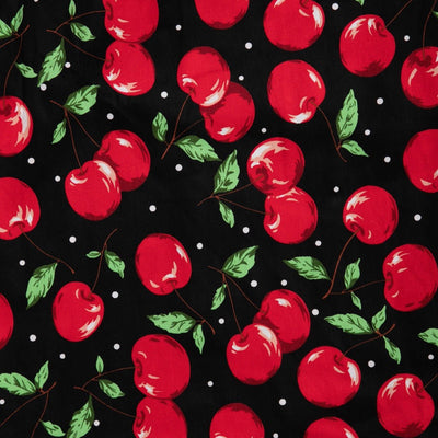 black and red cherry print fabric swatch