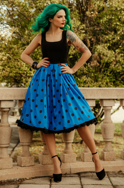 Woman's Blue & Black Polka Dot Flared Dress