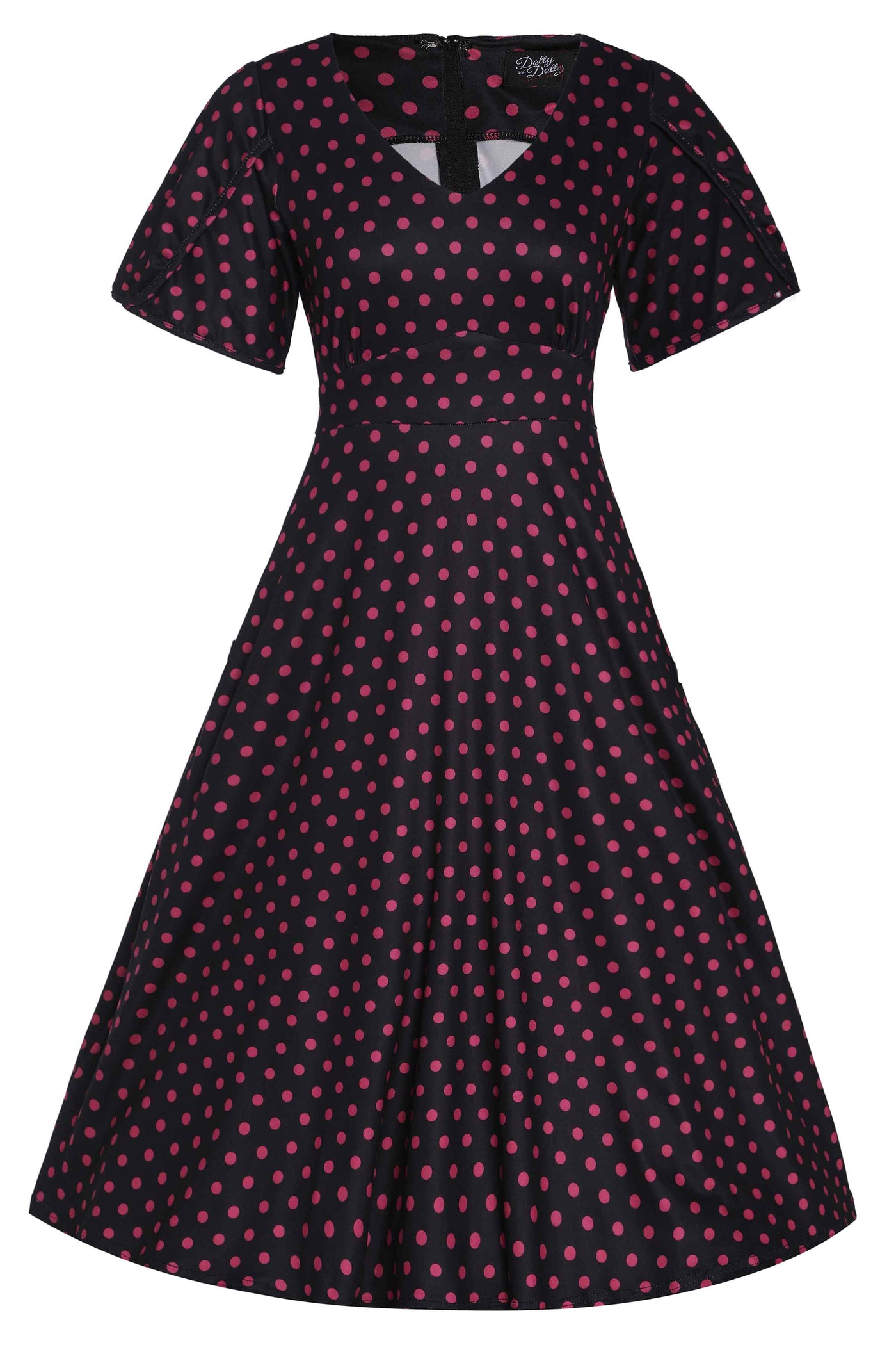 Black Polka Dot Petal Sleeved Flared Dress