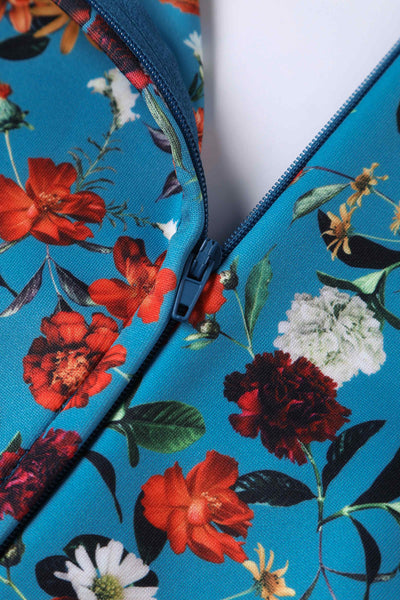 Close up View of Carnation Blue Formal Midi Dress