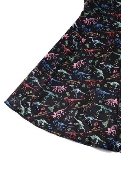 Close up View of Dinosaur Fossil Print Dress in Black