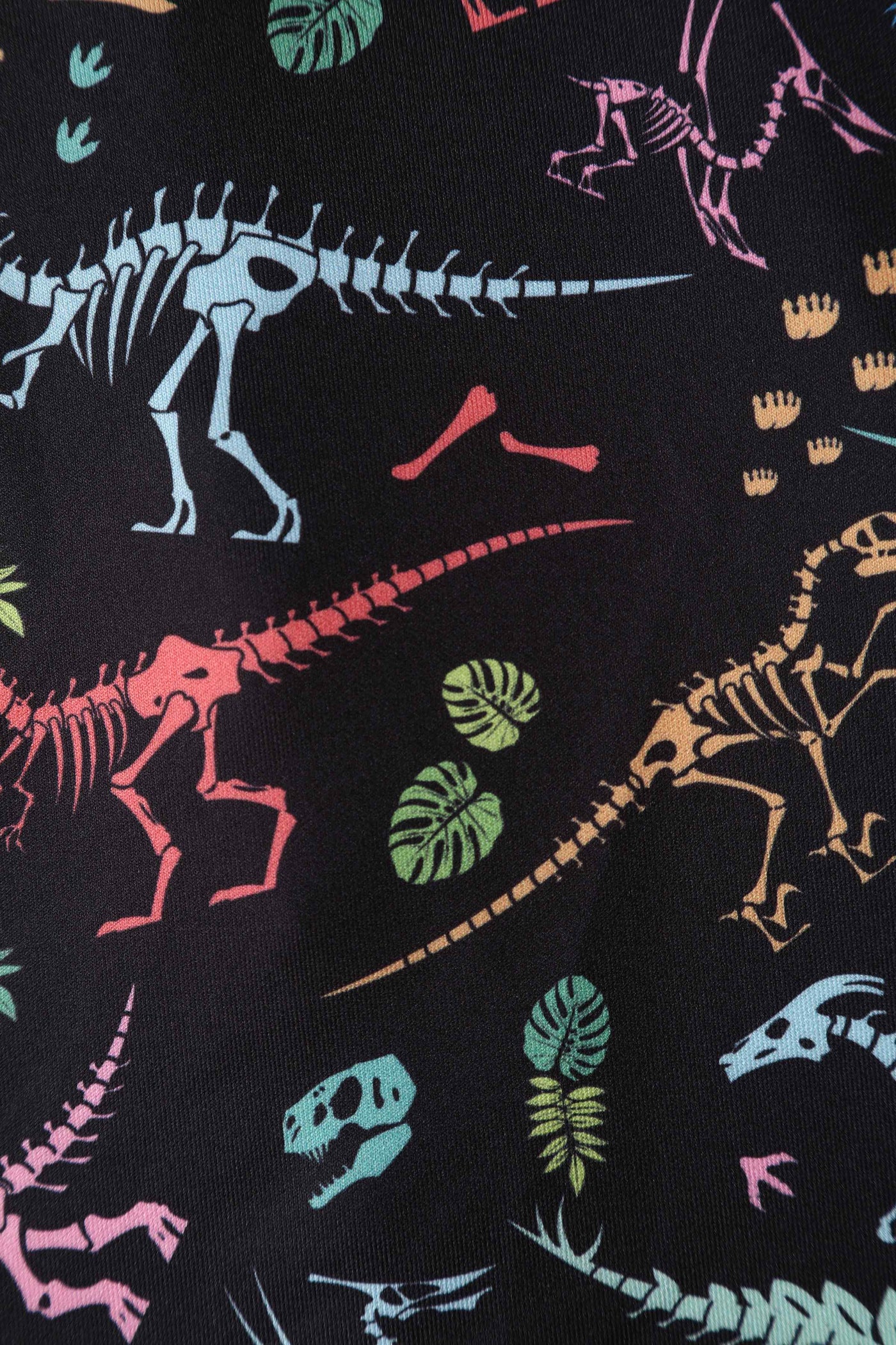 Close up View of Dinosaur Fossil Print Dress in Black