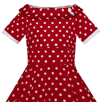 Children Darlene Polka Dot Swing Dress In Red & White