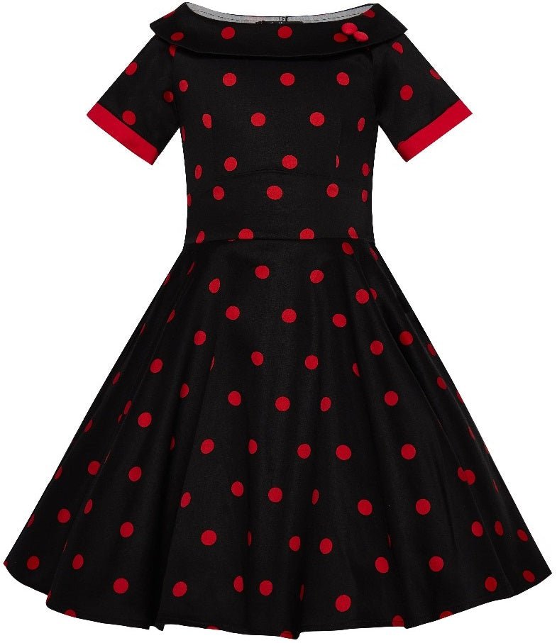 Kids Darlene Polka Dot Girls Swing Dress In Black/Red