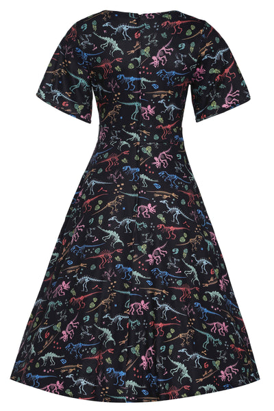 Petal Sleeved Flared Dress In Fossil Print
