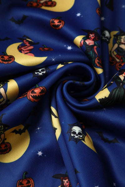 Witch Print in Blue Sleeveless Swing Dress