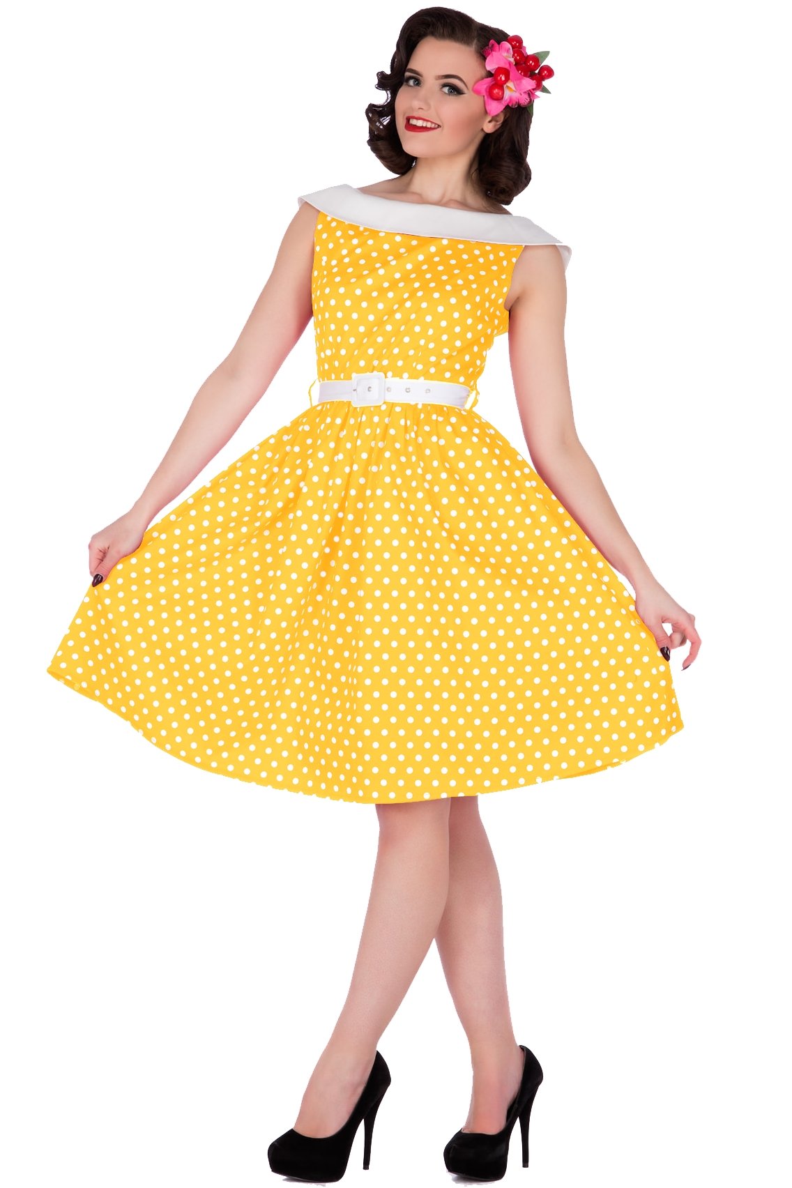 Yellow polka new arrivals dot vintage dress